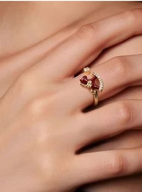 戒指女2026新款高级生肖马本命年招财戒指新年红指环素圈轻奢尾戒