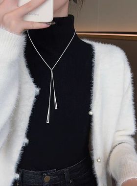 2026马年银色抽拉小马项链女时尚简约秋冬冷淡风气质长毛衣链配饰