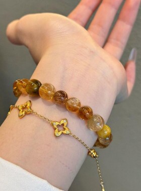进斗金天然黄塔晶金虎眼金发晶黑金超七原创水晶手串转运女虎眼石