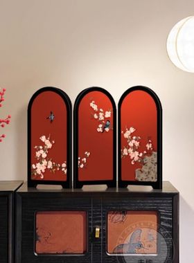 喜上眉梢小屏风红色桌面摆件新中式客厅玄关高级感小众家居装饰品