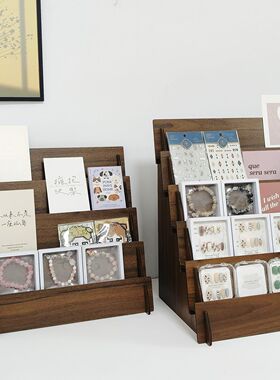 直播穿戴甲展示架阶梯木质倾斜桌上摆台梯形小号饰品陈列架置物架