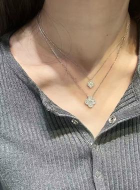 无品牌全新高定品质超闪白金满钻幸运草项链锁骨链952银不过敏大