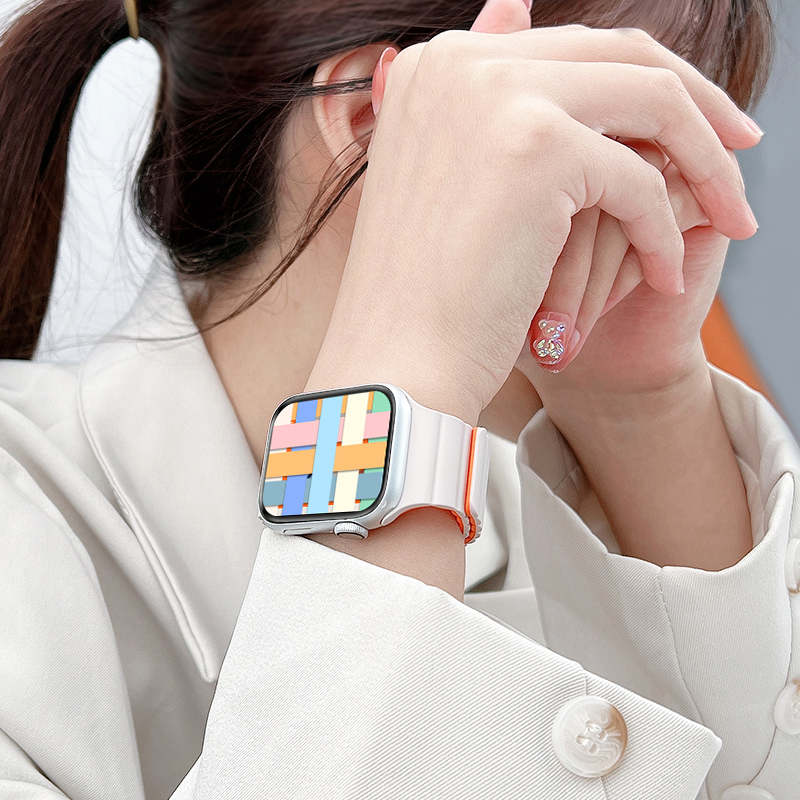 适用苹果s8手表iwatch表带s9磁吸硅胶applewatch7高级ultra26双色se男女运动智能41/45mm新款5女款星光磁力-图0