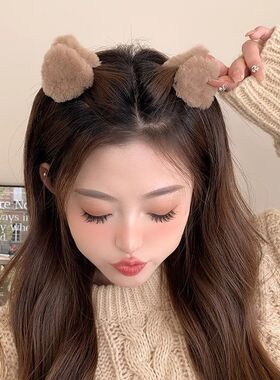 猫耳发卡毛绒公主头发夹头饰毛茸茸小抓夹女秋冬发饰侧边夹子短发