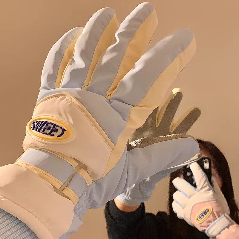 滑雪手套女冬季保暖骑行可爱全指触屏加绒加厚防寒防泼水骑电动车,淘宝优惠券,粉丝福利购,淘宝优惠卷