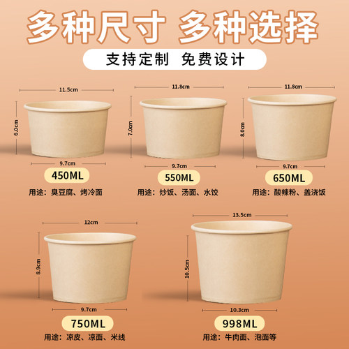 一次性纸碗家用餐具圆形打包盒商用批发外卖饭盒泡面碗筷套装整箱 - 图1