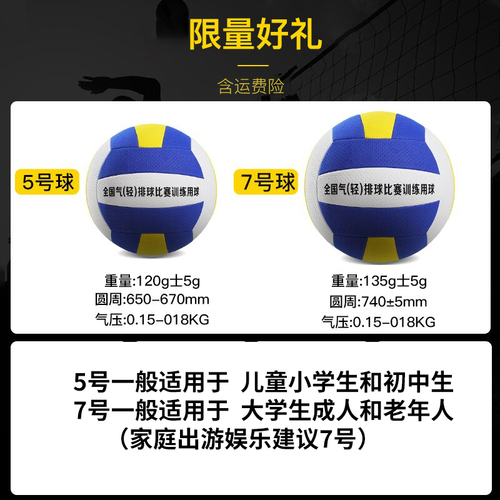 排球气排球比赛专用中考学生5号轻排中老年7号大小学生训练球初中