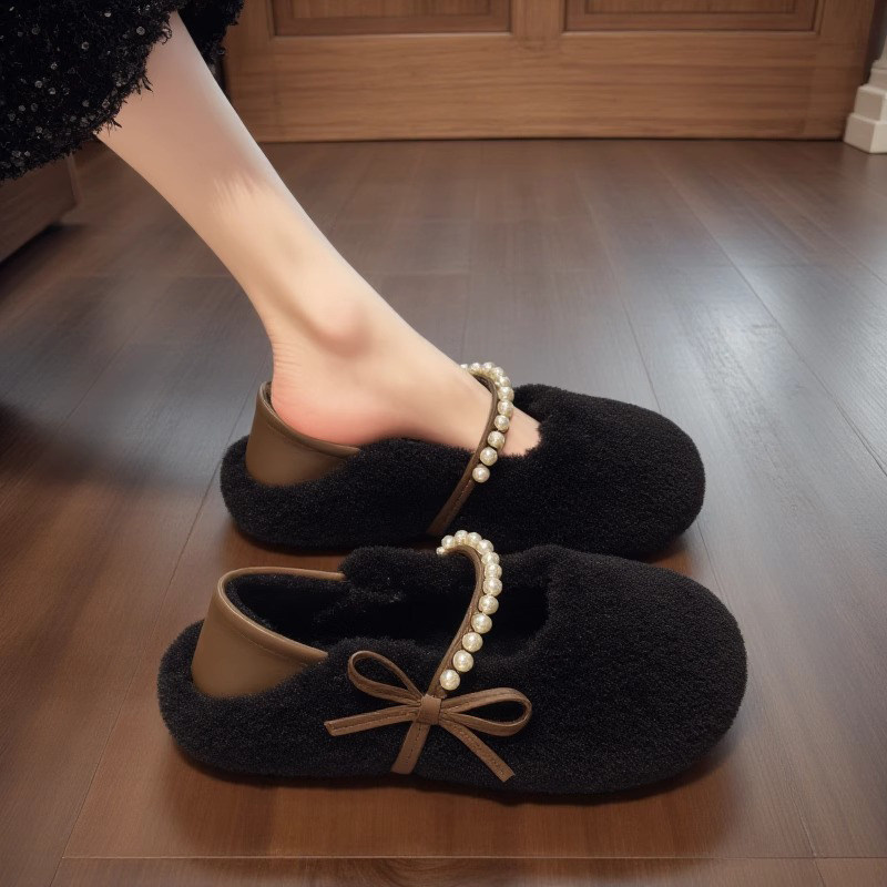 小香风羊羔毛毛鞋女冬外穿2025新款珍珠一脚蹬加绒玛丽珍单鞋平底,淘宝优惠券,粉丝福利购,淘宝优惠卷
