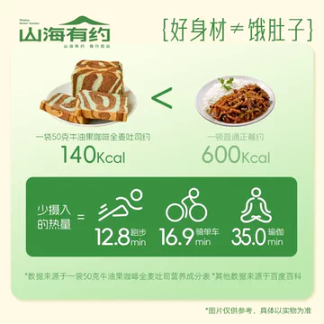 400g山海有约全麦面包牛油果咖啡低脂吐司[6元优惠券]-寻折猪