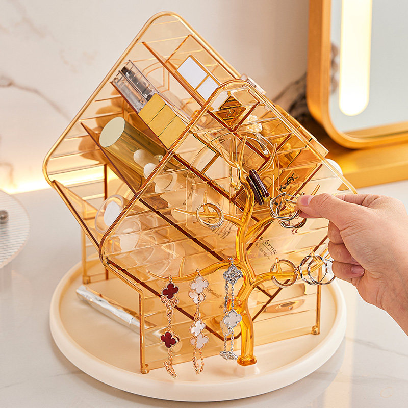 轻奢风化妆品收纳架新款旋转底座多层透明饰品盒多功能桌面收纳盒,淘宝优惠券,粉丝福利购,淘宝优惠卷