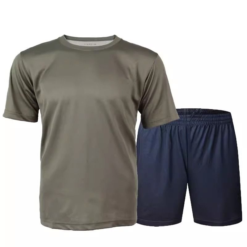 正品体能服套装训练服夏季军训服短袖圆领短裤条纹-图3