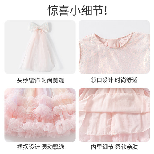 班喜迪连衣裙女童公主裙夏装2026新款宝宝周岁礼服儿童背心网纱裙 - 图3