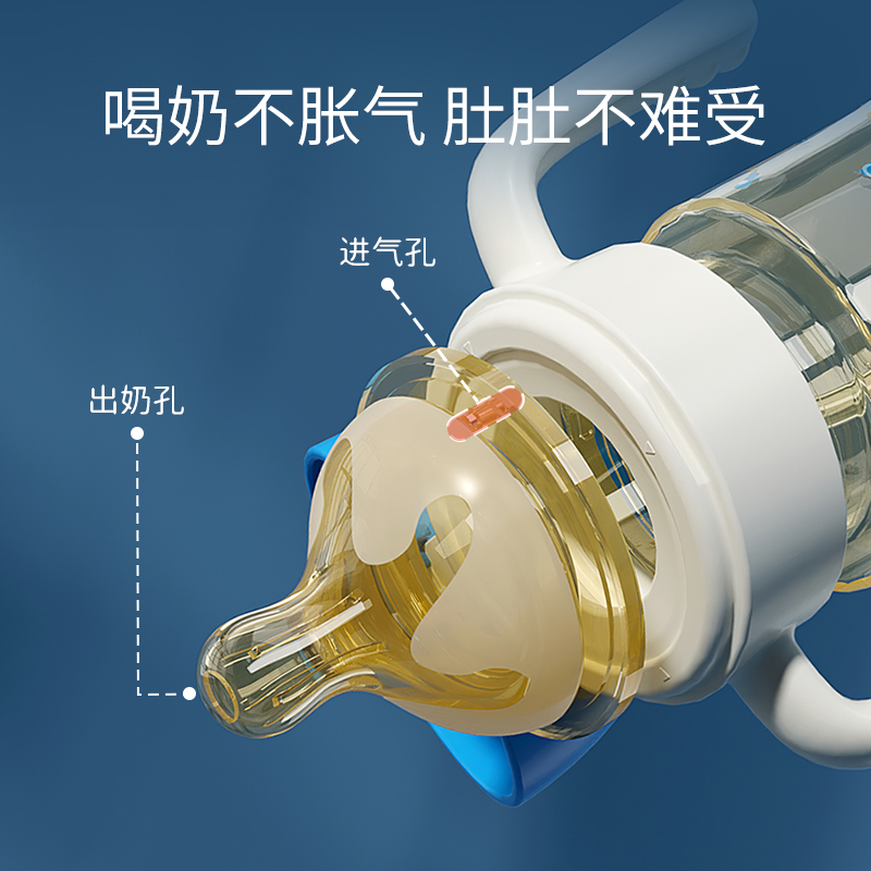 翻盖奶瓶防摔带吸管1-2-3岁6个月婴儿大宝宝防丢盖鸭嘴喝水学饮杯