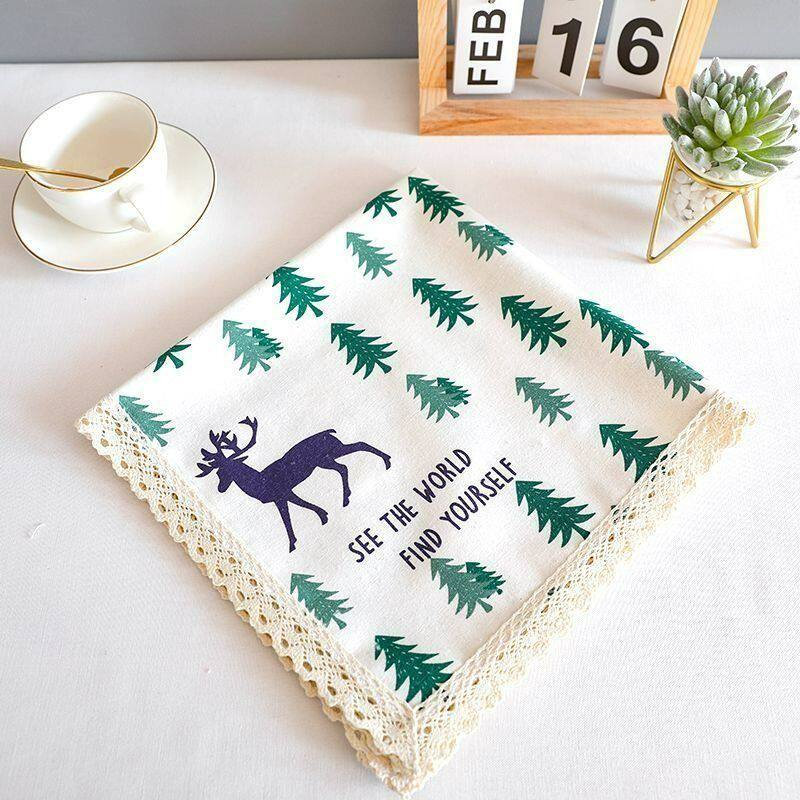 ins桌布棉麻布艺茶几防尘盖巾台布餐桌垫幼儿园格子床头柜蕾丝