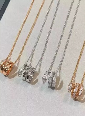 蛇形满钻项链戒指套装玫瑰金小众高级感镶钻锁骨链送女友生日礼物