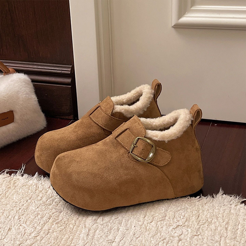 7CM~厚底内增高加绒全包勃肯鞋2025新款毛毛雪地靴保暖博肯棉鞋 - 图2