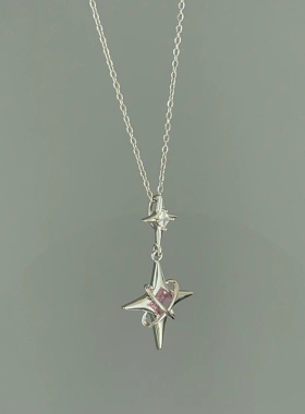 「biu boom」中古银色四芒星项链冷淡风小众复古设计感超闪锁骨链