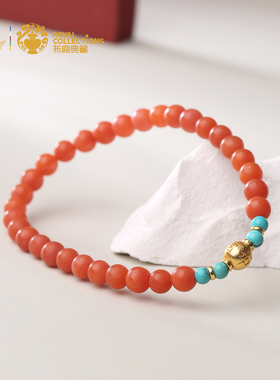 布达拉宫保山南红绿松手串藏式民族风转运珠玛瑙串珠单圈手链女款
