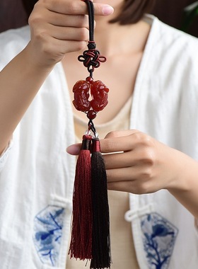 玛瑙双貔貅车内后视镜佛珠挂饰