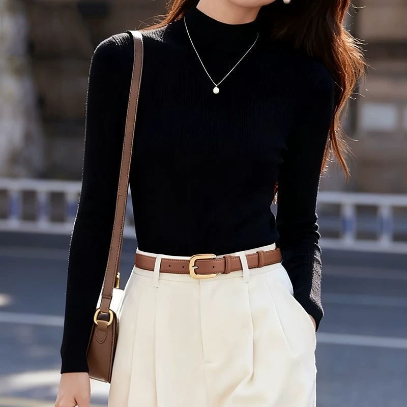 Casual square gold buckle ins red belt simple fashion versatile pin buckle women's belt thin jeans belt