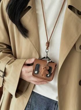 韩国博主同款皮质小熊包包挂件吊坠项链长款毛衣链编织绳链