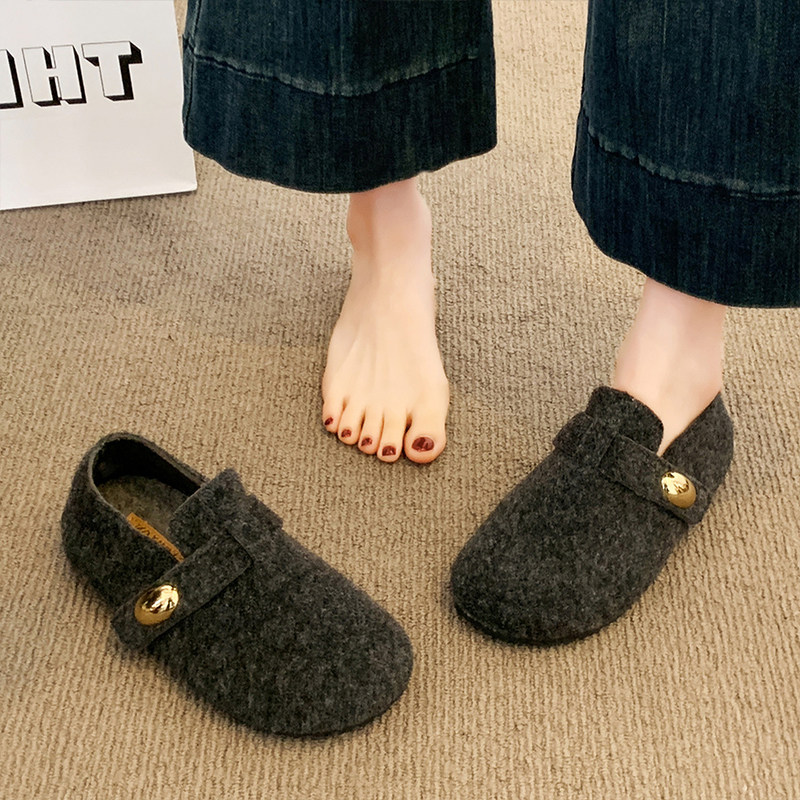 厚底灰色勃肯鞋女加绒毛毛豆豆鞋2025新款冬季鞋子一脚蹬乐福棉鞋,淘宝优惠券,粉丝福利购,淘宝优惠卷