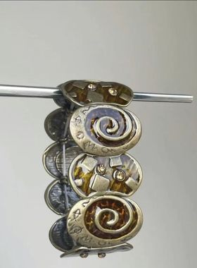 金属扣子纽扣珐琅彩手链复古手饰中古vintage手镯新款设计感