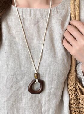 不规则圆环吊坠项链女复古民族风高级感长款毛衣链搭衣服挂脖配饰