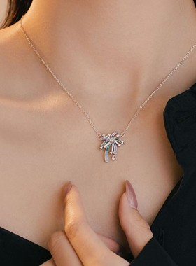 浪漫烟花纯银925项链女轻奢高级感花朵锁骨链ins风同款吊坠
