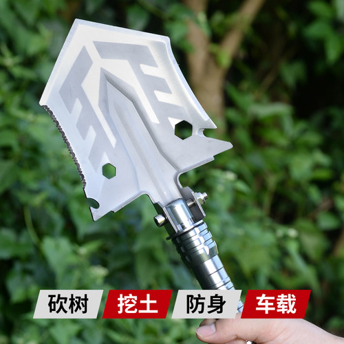 户外多功能工兵铲可折叠加厚锰钢军工铲车载野营钓鱼挖土铁锹铲子 - 图0