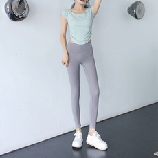 Костюм для фитнеса 裸感瑜伽服套装女士短款健身上衣普拉提紧身显瘦跑步速干运动t恤