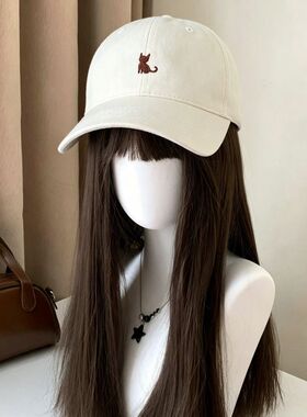 可爱小猫韩系棒球帽女春夏季大头围宽檐显脸小鸭舌帽韩版百搭帽子