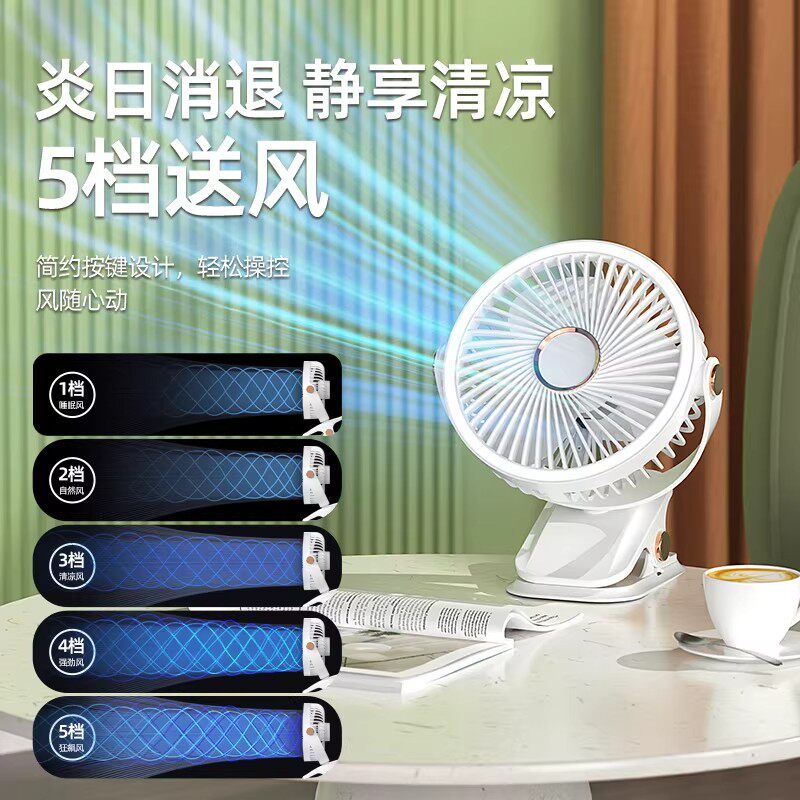小风扇学生宿舍床上夜灯夹扇办公室桌面直插式带灯手持吊扇白色