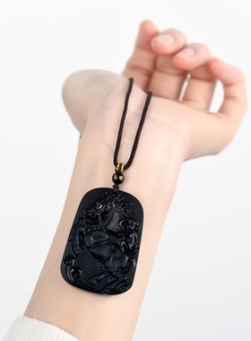 黑曜石马上封侯本命年吊坠挂件