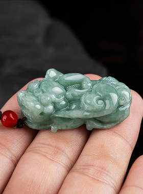 正品A货翡翠貔貅玉吊坠缅甸豆绿如意瑞兽皮丘情侣礼附证书多规格