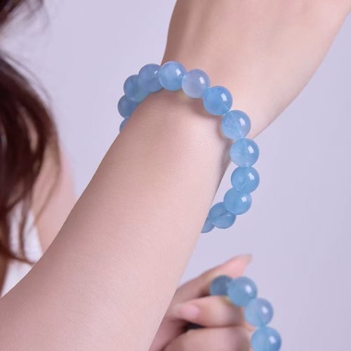 海蓝宝转运珠水晶男珠子平替冰种手链多圈手串女深海蓝三圈蓝色 - 图1