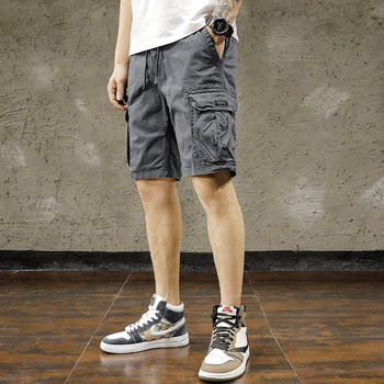 Cargo shorts men's summer loose straight men's mid-pants American outdoor multi-pocket casual pants ຫ້າຈຸດຄົນອັບເດດ: ຜູ້ຊາຍ