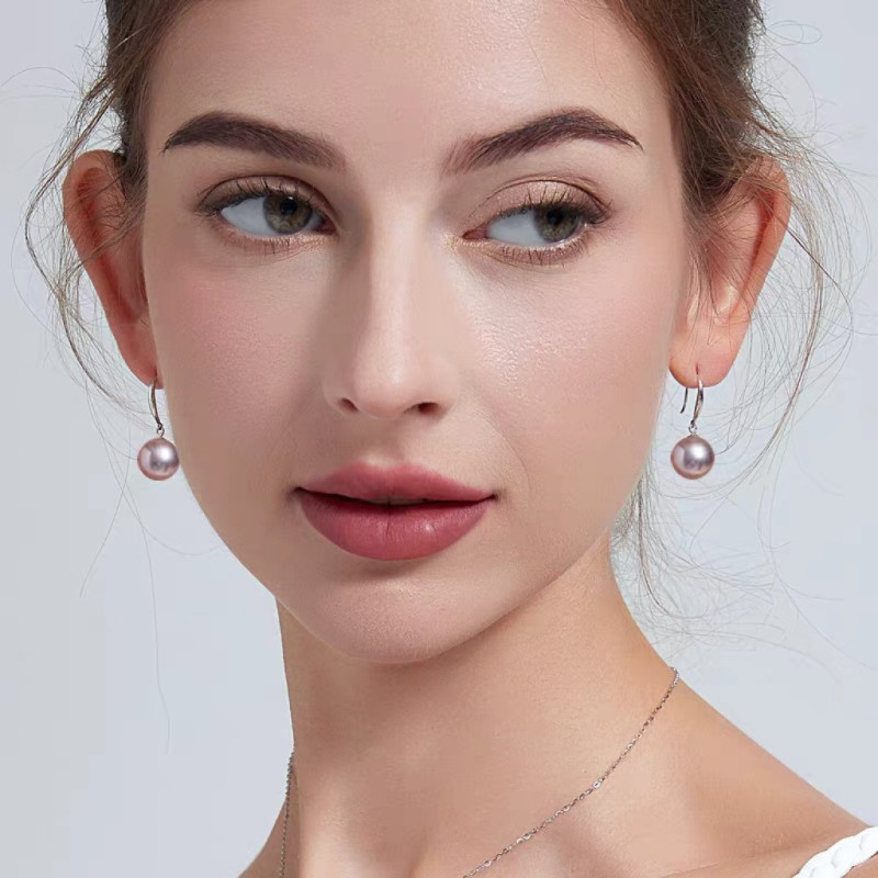 诸暨淡水珍珠耳钩女S925银紫色正圆强光爱迪生耳环高级感耳饰礼物,淘宝优惠券,粉丝福利购,淘宝优惠卷