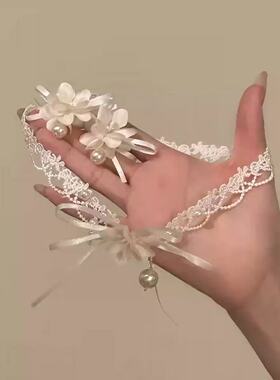 森系仙气花朵流苏锁骨链气质甜美新娘颈链高级感婚纱礼服造型套装