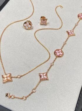 高版本菱形项链18K四花五花四叶草手链轻奢耳钉戒指套装送礼