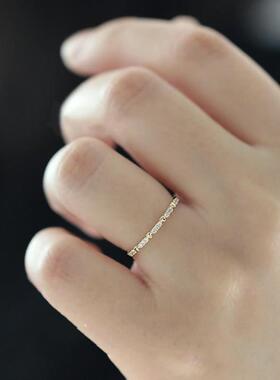 wish新款 925纯银镀14K金戒指女日韩简约爱心排镶钻百搭排钻指环