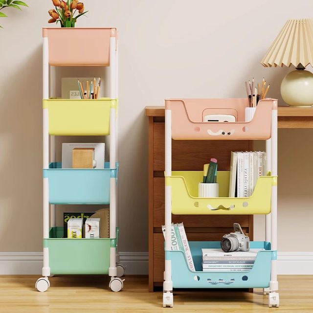 Trolley children's toy storage rack multi-layer bookcase picture book shelf removable snacks sorting rack living room