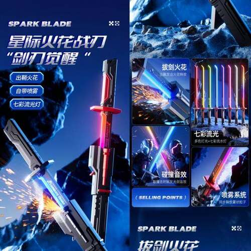 喷雾火花发光光剑儿童玩具星际战刃宝刀男孩生日礼物伸缩拔刀流光 - 图2