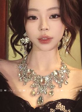 重工爆闪满钻水滴项链耳环套装2025新款轻奢高级感宴会晚礼服配饰