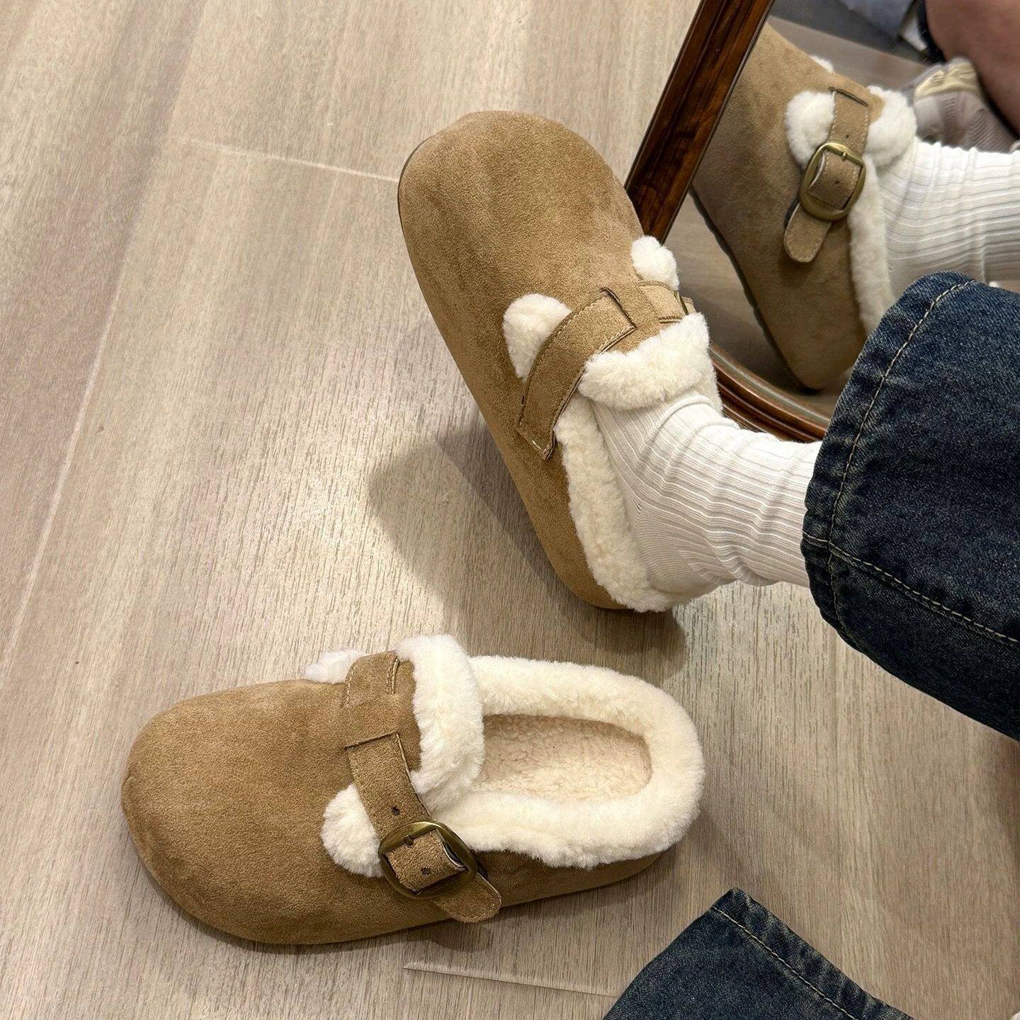 加绒勃肯鞋毛绒包头毛毛棉拖鞋女外穿2025新款冬季雪地靴半拖鞋子,淘宝优惠券,粉丝福利购,淘宝优惠卷