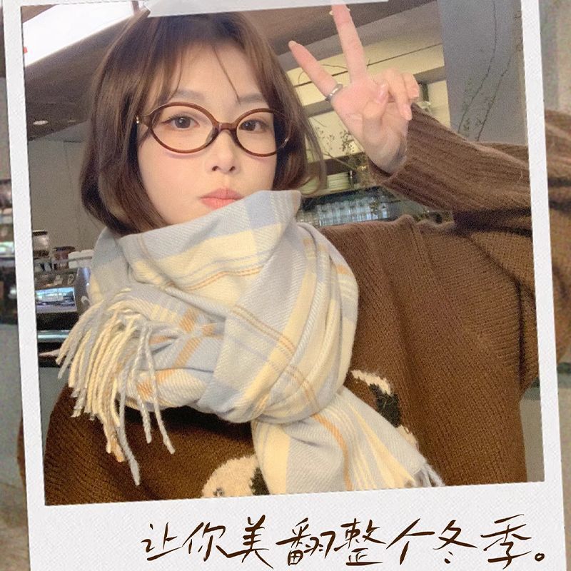 2025新款条纹围巾女冬季高级感保暖加厚围脖学生披肩格子流苏氛围 - 图3