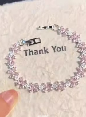 爆闪粉白锆满钻蝴蝶结手链春夏甜美轻奢高级感显白搭裙子手饰