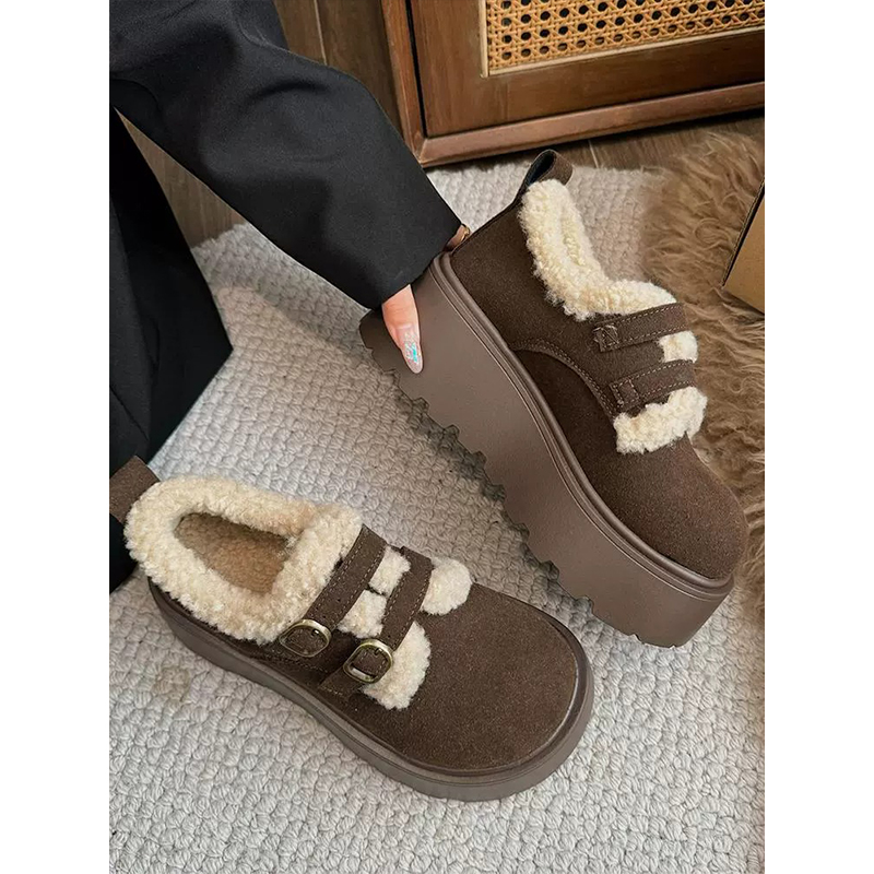 厚底内增高勃肯女鞋子加绒保暖毛毛鞋2025新款冬季雪地靴乐福棉鞋 - 图3