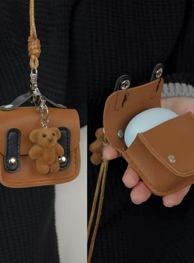 韩国博主同款耳机包项链皮质小熊包包挂件吊坠长款毛衣链编织挂绳