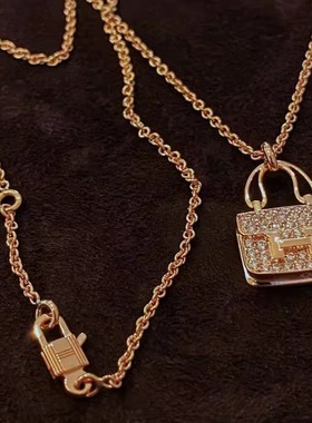 镀925银新款康康包包h字母项链女18K玫瑰金高级感锁骨链不掉色